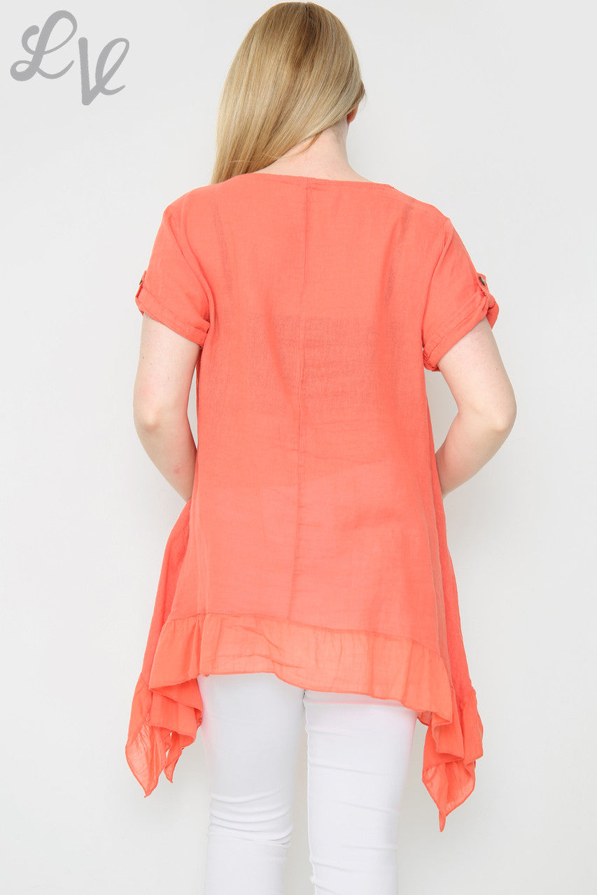 Ladies Floaty Frill Hemline Tunic Top Coral Unit Price £9.99