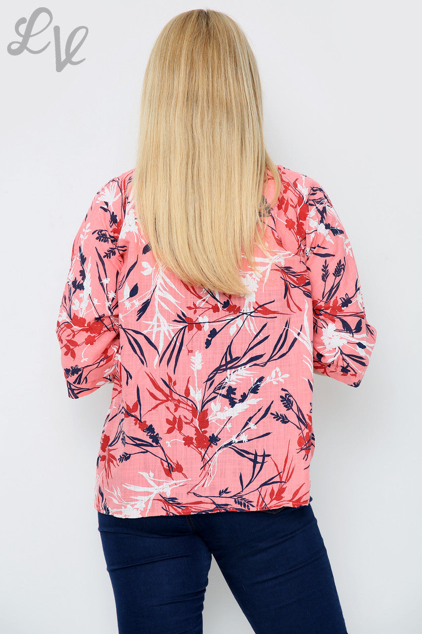 Damesbladprint top koraalstukprijs £ 7,99