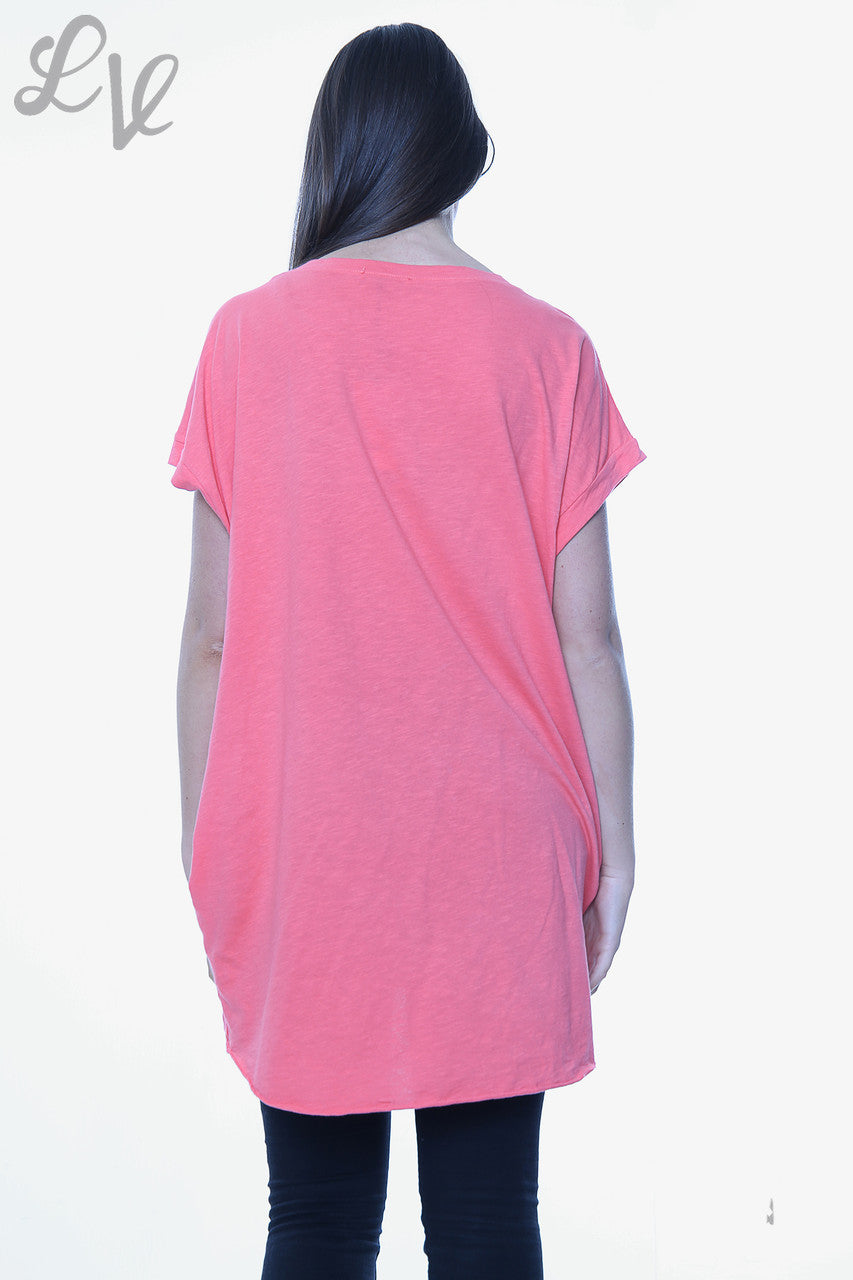 Ladies Linen Front & Cotton Back Plain Top Coral Unit Price £8.99