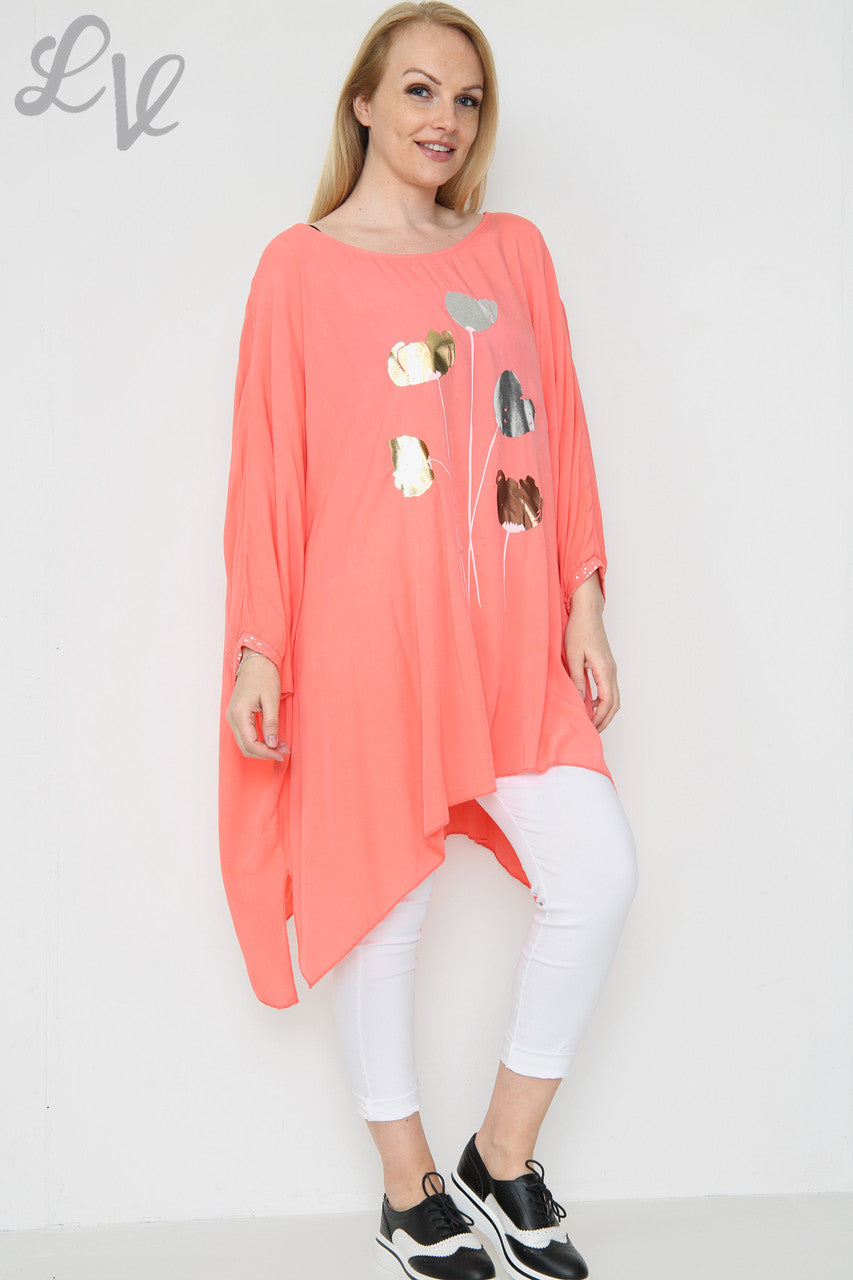 Dames Folie Tulpenprint Luchtige Top Koraal Stukprijs € 11,99