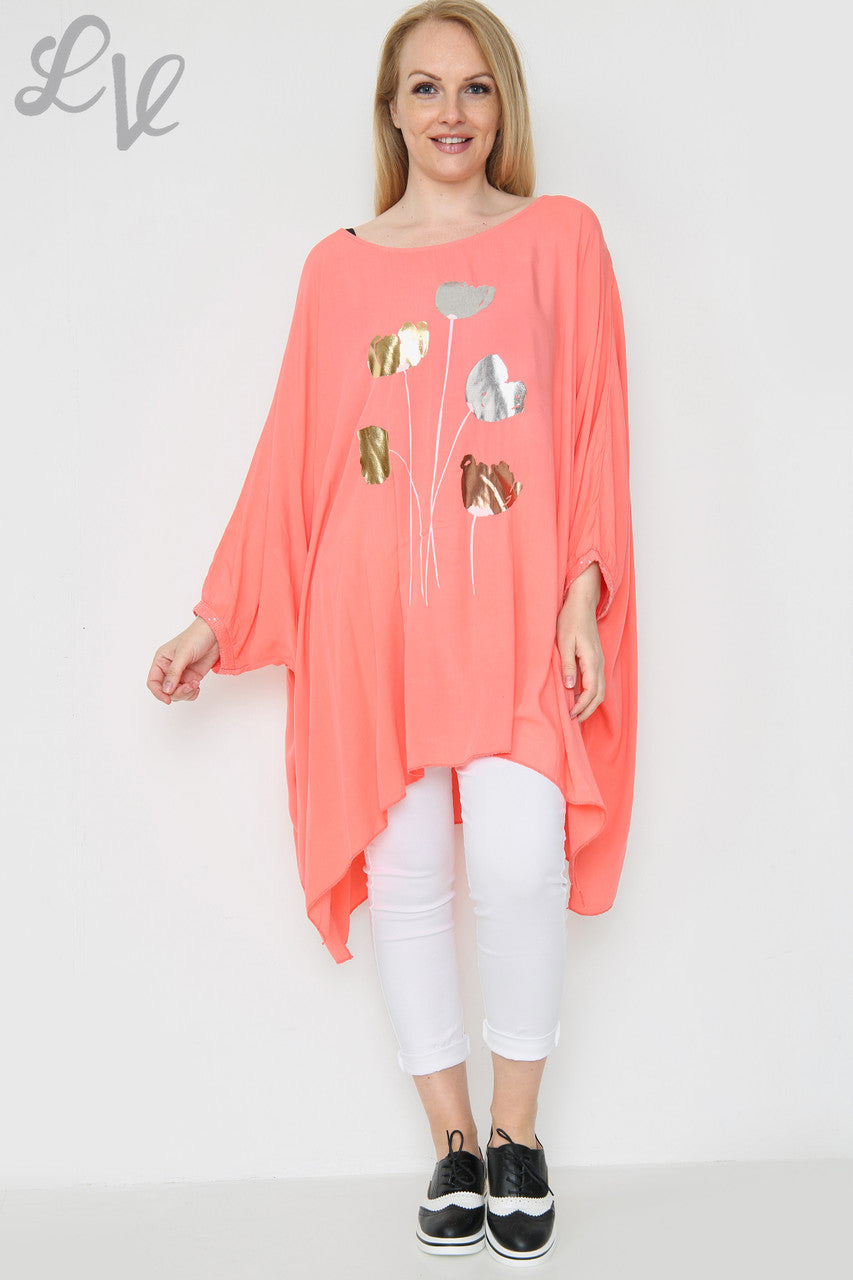 Dames Folie Tulpenprint Luchtige Top Koraal Stukprijs € 11,99