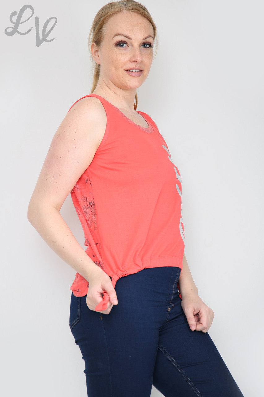 Ladies Queen Lace Back Vest Top Coral Unit Price WAS £9.99 NOW £4.99