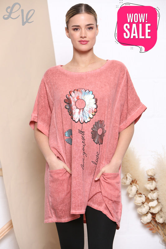 Dames Folie Bloemenprint Top met Zakken Koraal