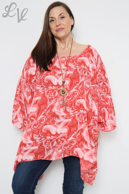 Ladies Baroque Print Batwing Top Coral Unit Price £12.99