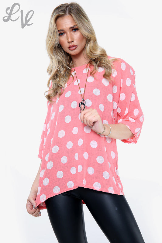 Ladies Spotty Print Top Coral - Unit Price £9.99