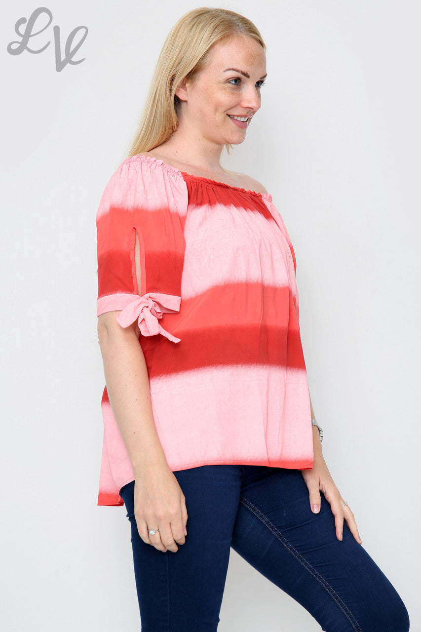 Dames Gypsy Tie-dye Top Koraal - Prijs per stuk € 9,99