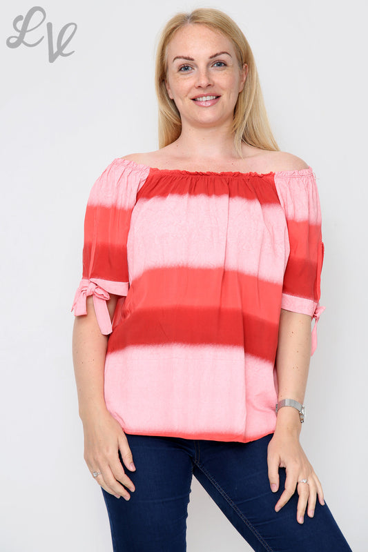 Ladies Gypsy Tie Dye Print Top Coral - Unit Price £9.99
