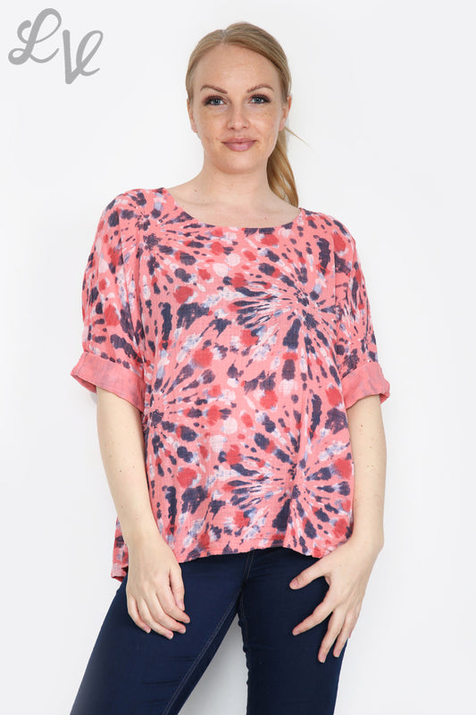 Ladies Tie Dye Print Simple Top Coral Unit Price £7.99