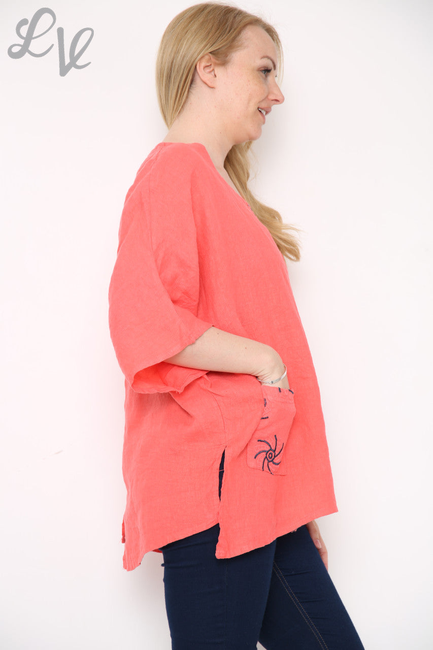 Dames Top Geborduurd Patroon Koraal Stukprijs €13,99