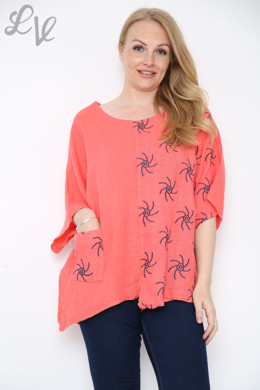 Ladies Embroidered Pattern Top Coral Unit Price £13.99