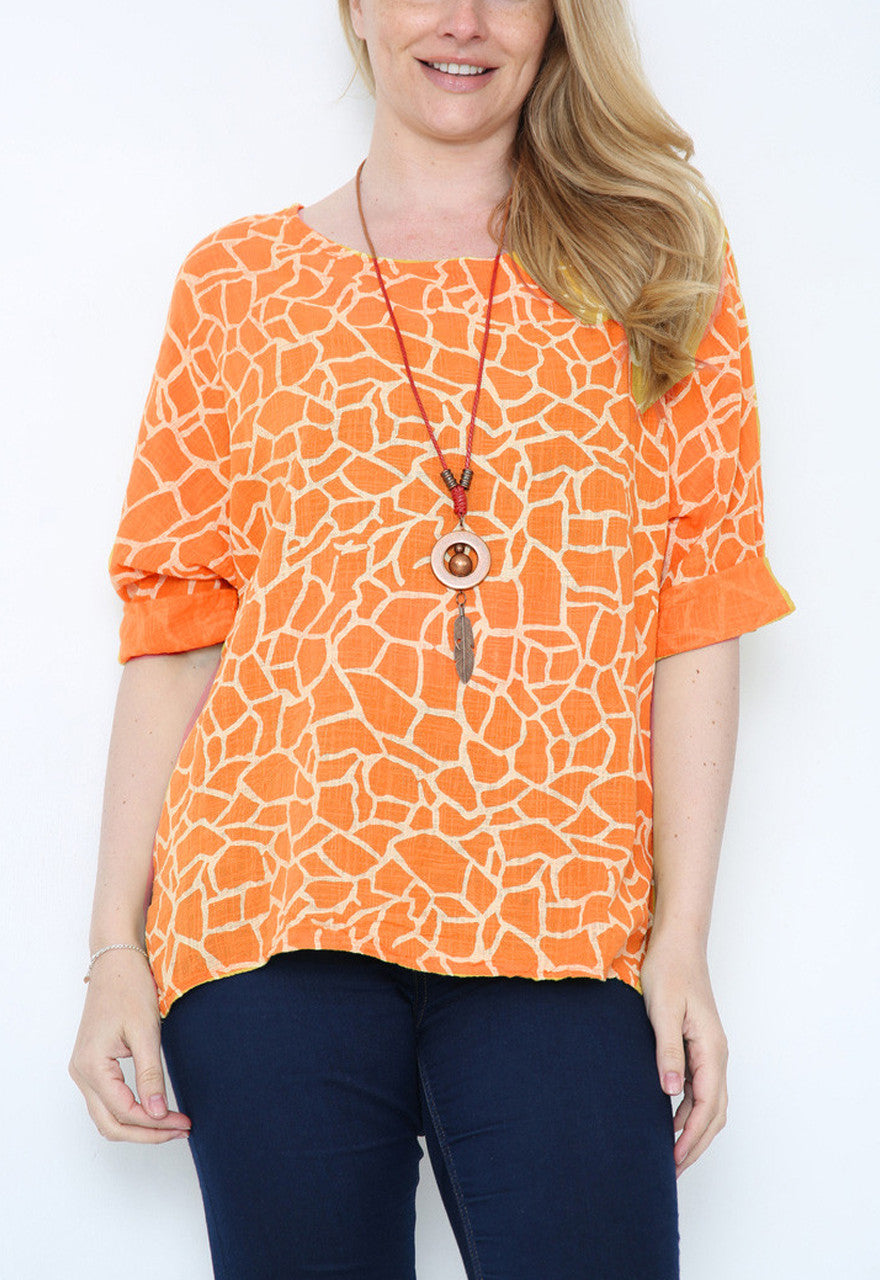 CRACK EFFECT PRINT TOP ORANGE