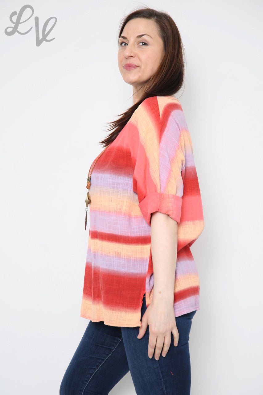 Dames Ombre Kleurrijke Gestreepte Top Koraal Stukprijs € 9,99