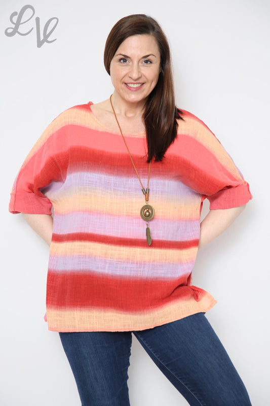 Ladies Ombre Colourful Striped Top Coral Unit Price £9.99