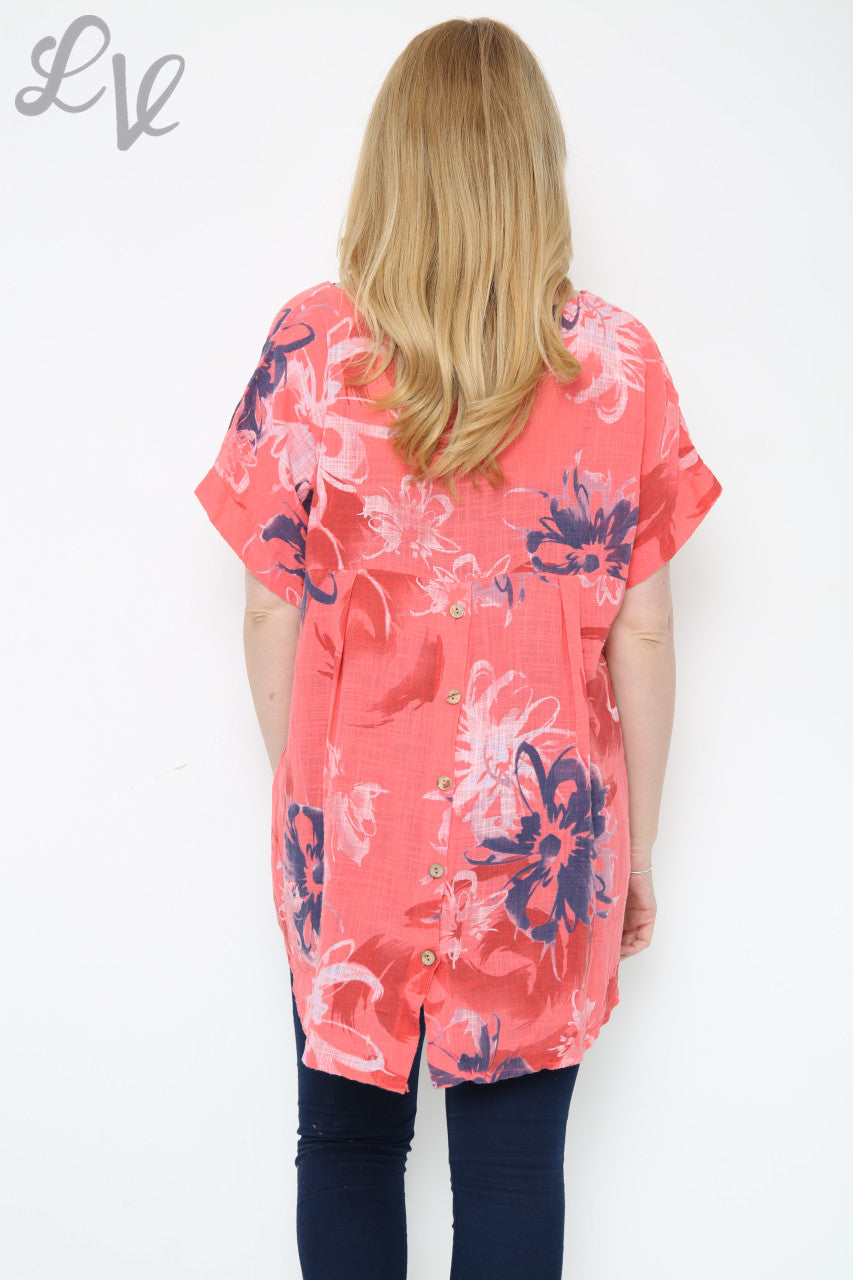 Ladies Flower Abstract Print Top Coral Unit Price £10.99