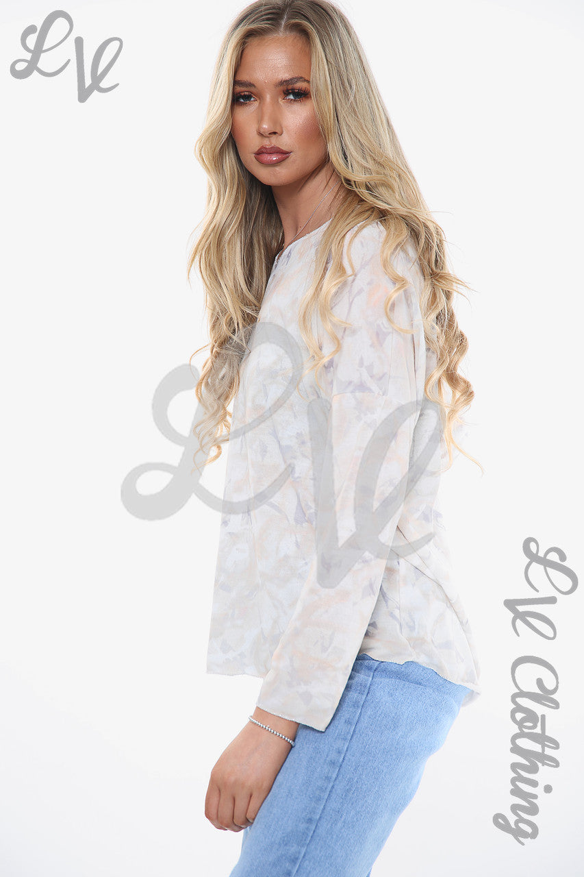 Dames Top met Marmerprint Crème Stukprijs WAS €10,99 NU €5,49