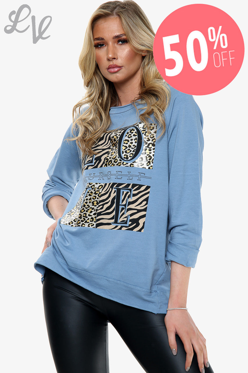 Ladies 'Love yourself' Graphic Top Denim Unit Price WAS £11.99 NOW £5.99