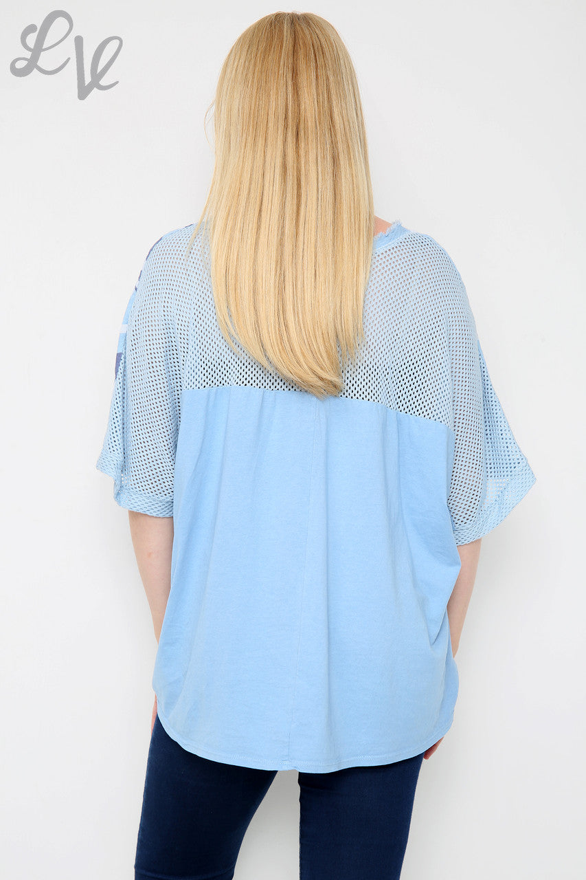 Dames Top met Abstracte Bloemenprint Denim Prijs per stuk € 12,99