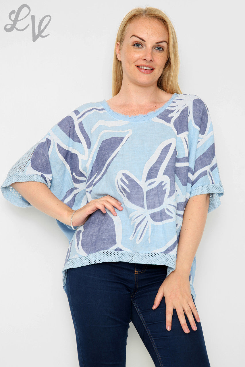 Dames Top met Abstracte Bloemenprint Denim Prijs per stuk € 12,99