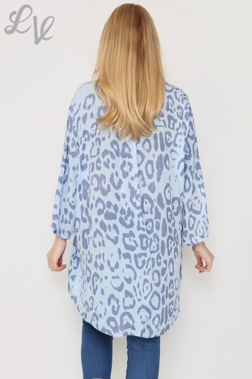 Damesblouse met dierenprint en langere lengte spijkerstof Eenheidsprijs € 8,99