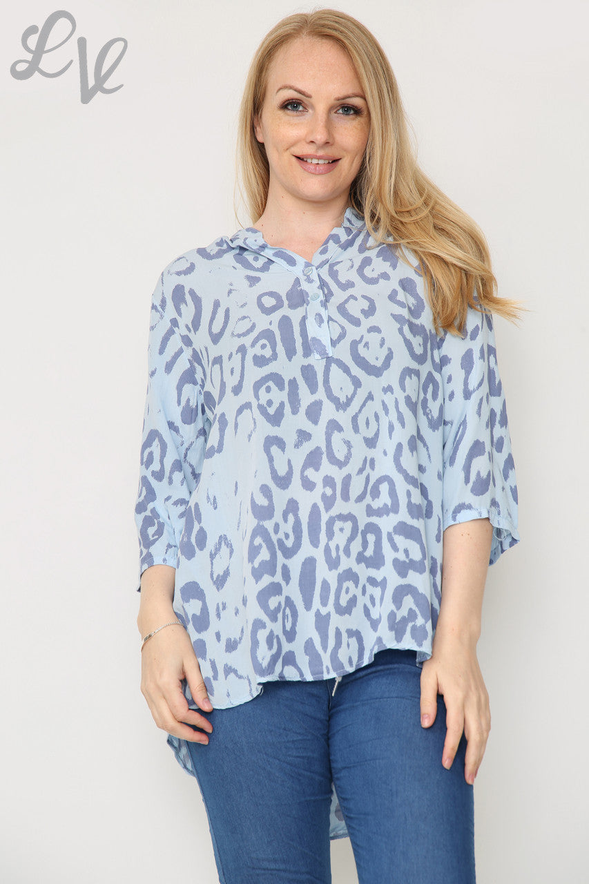 Damesblouse met dierenprint denim eenheidsprijs € 8,99