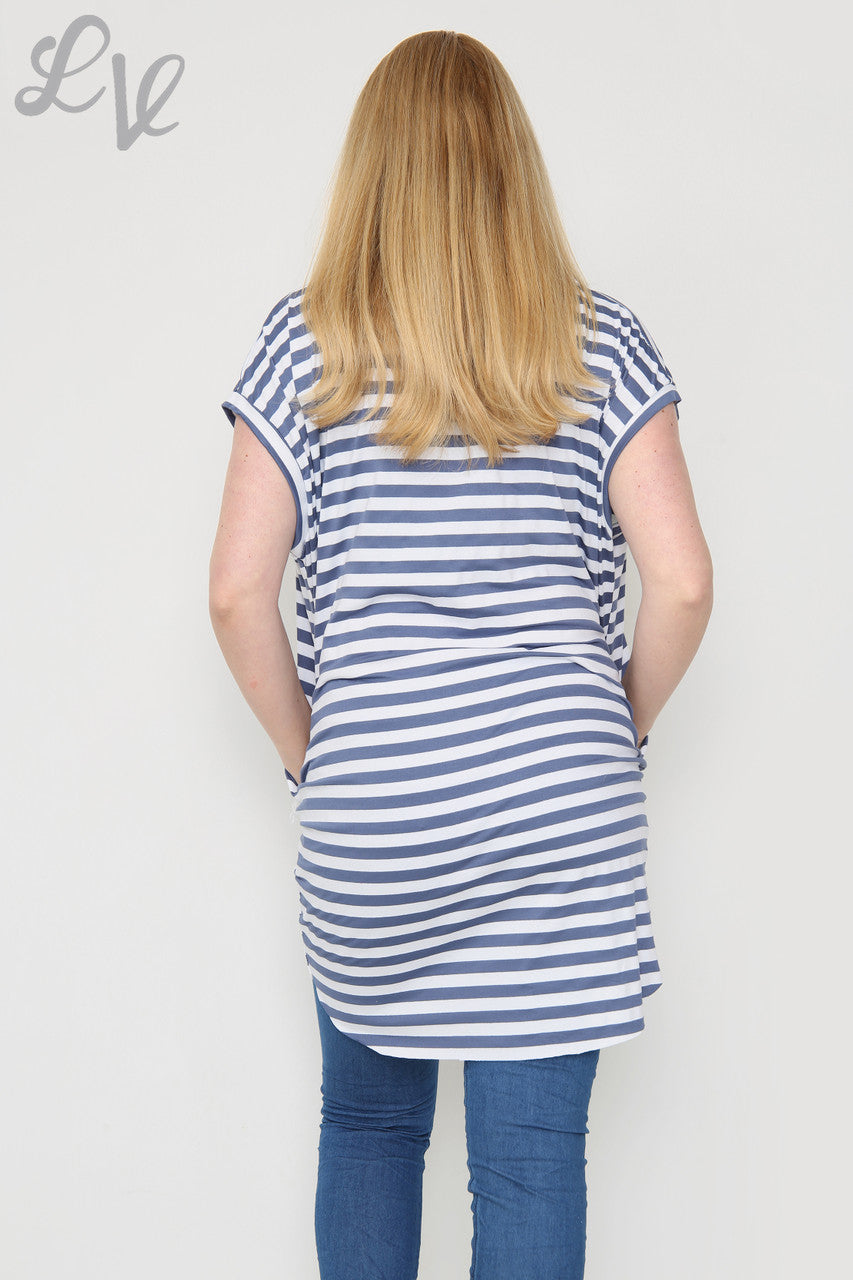 Dames Korte Mouwen Gestreept Bovenstuk Denim Stukprijs £8.99
