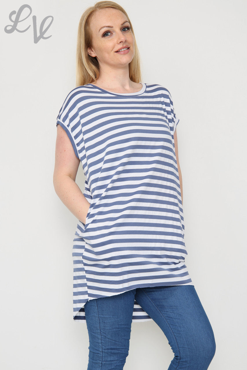 Dames Korte Mouwen Gestreept Bovenstuk Denim Stukprijs £8.99