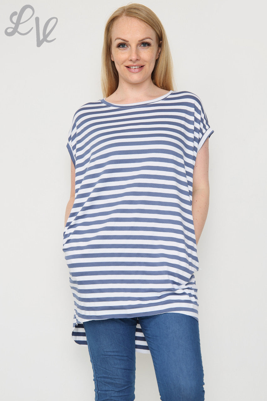 Dames Korte Mouwen Gestreept Bovenstuk Denim Stukprijs £8.99