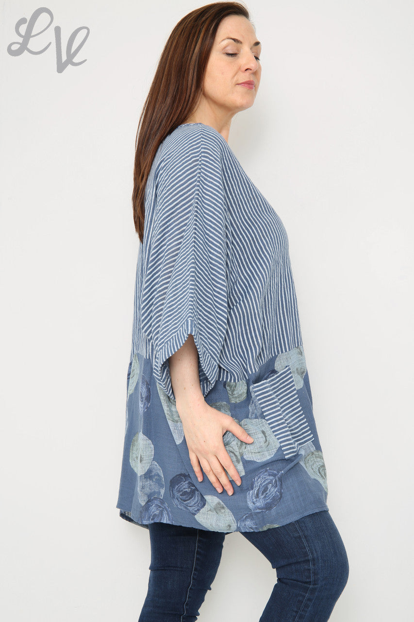 Dames Top Met Strepen & Cirkels Print Denim Stukprijs € 8,99