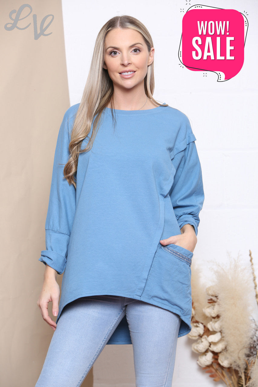 Ladies Glitter Pocket Sweatshirt Top Denim