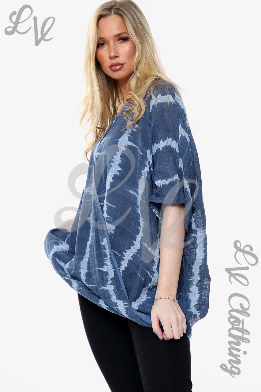 Dames Tie Dye Print Floaty Top Denim Stukprijs € 14,99