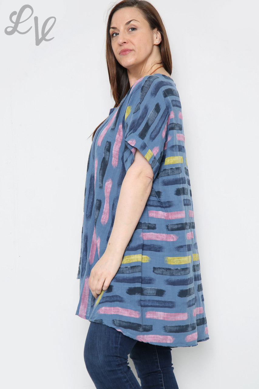 Dames Verf Strepen Print Asymmetrische Top Denim Stukprijs € 8,99