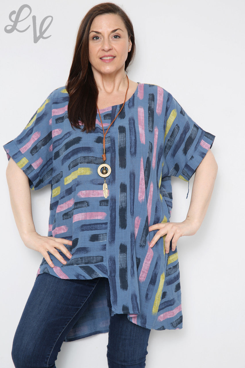 Dames Verf Strepen Print Asymmetrische Top Denim Stukprijs € 8,99