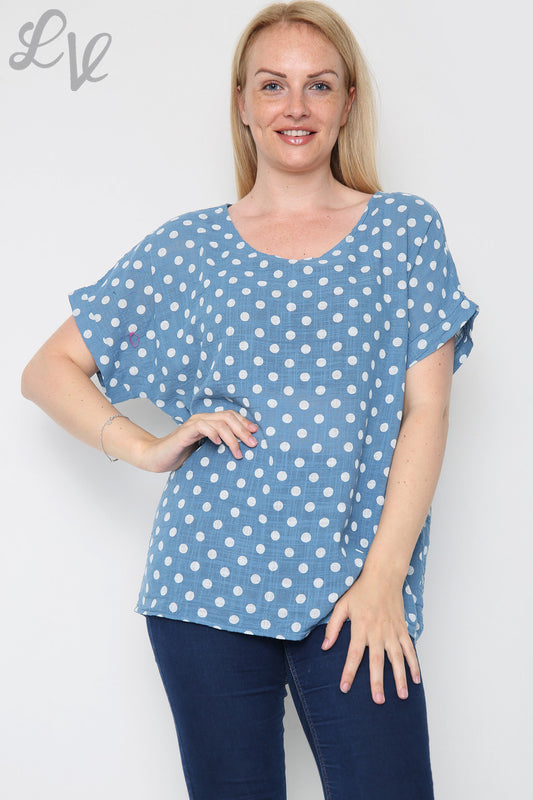 Ladies Polka Dot Print Top Denim Unit Price £7.99