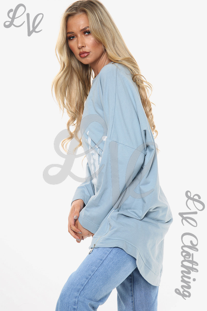Dames Graffiti Vormen Sweatshirt Top Denim Stukprijs €11,99