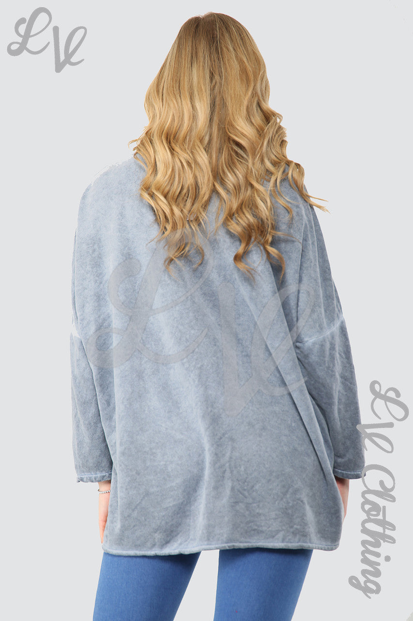 Ladies Circle Print Oversized Top With Scarf  Denim - Unit Price £16.99