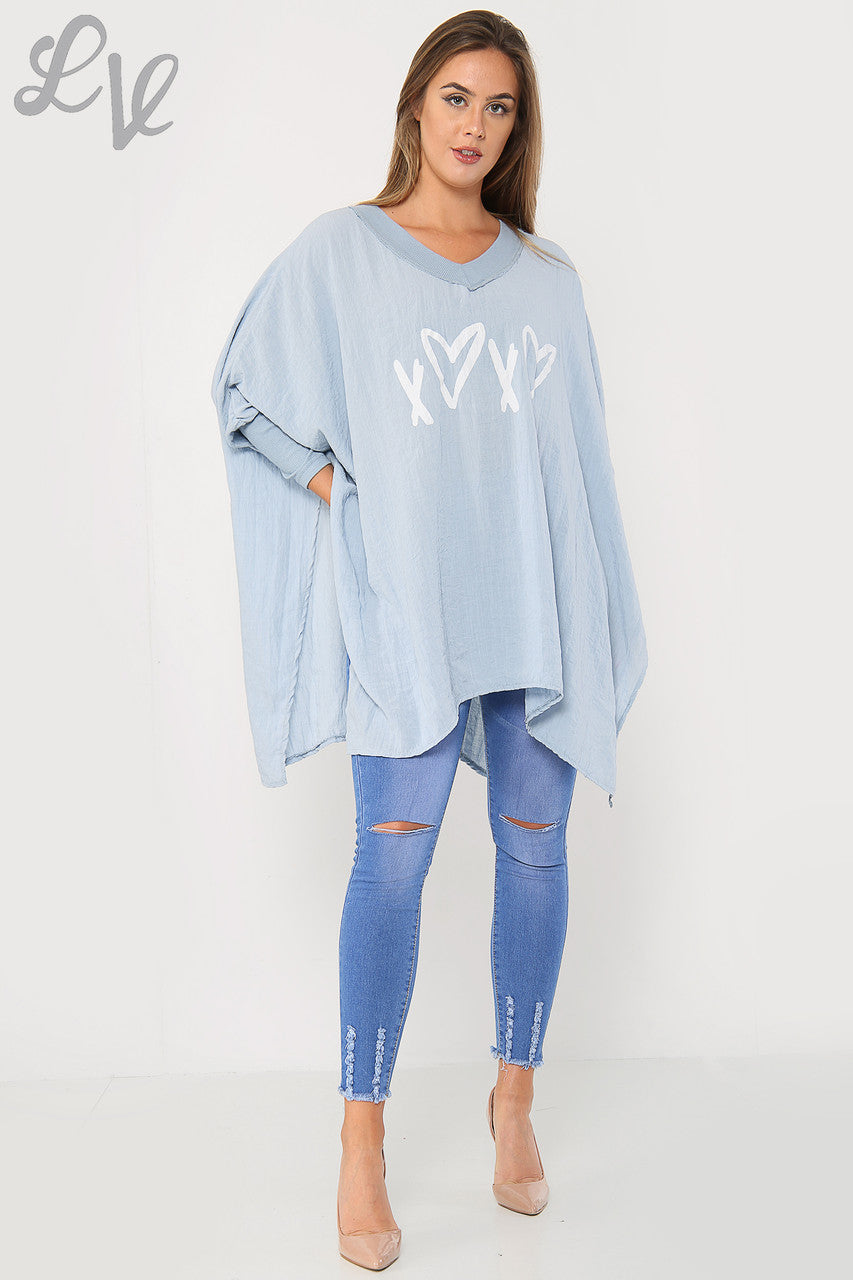 Damesliefde Hart & Kruis Grafisch Vleermuismouw Top Jeans - Stukprijs £9,99