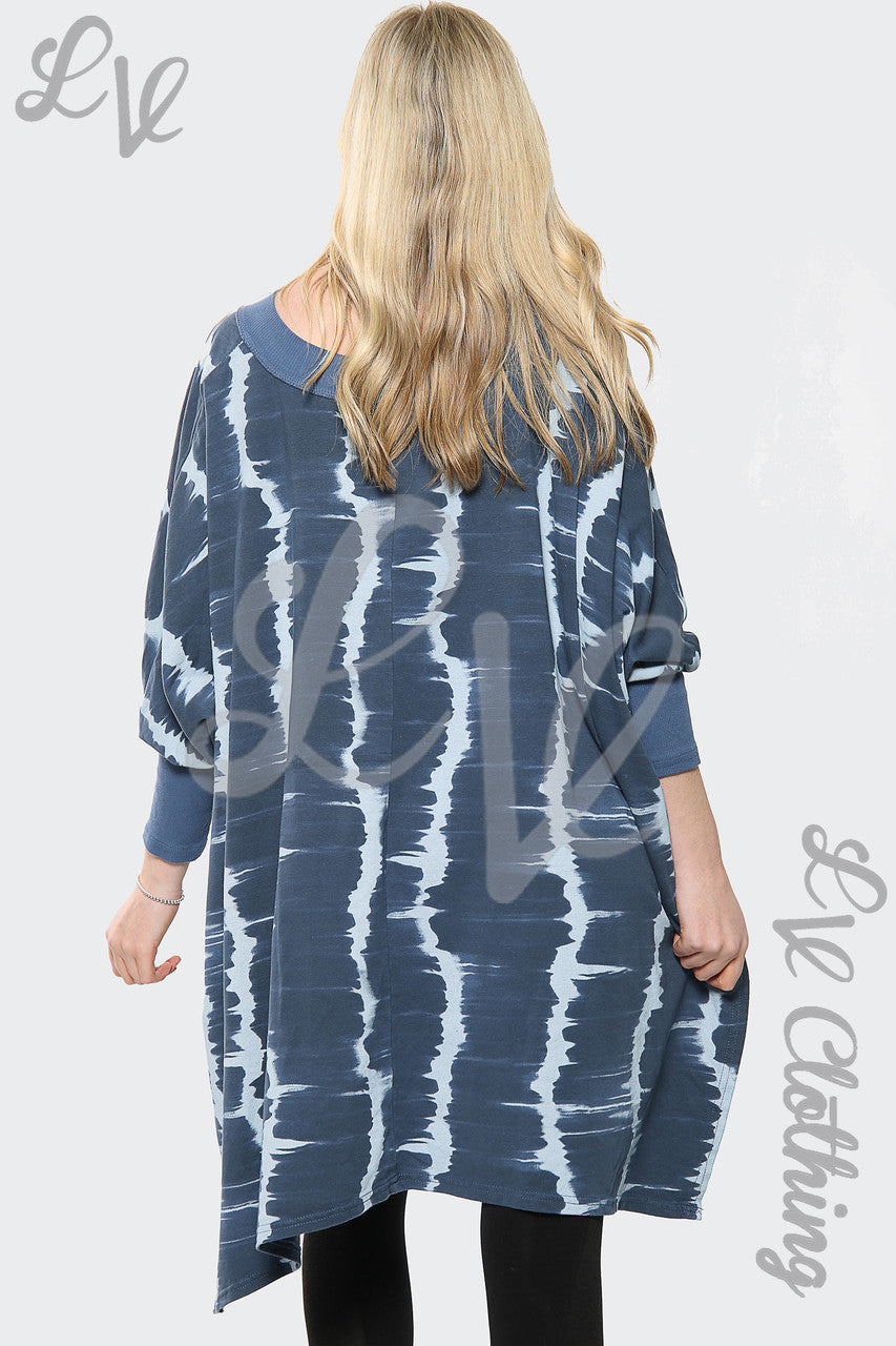 Dames Tie-dye Print Italiaanse Oversized Top Denim Stuksprijs €15,99