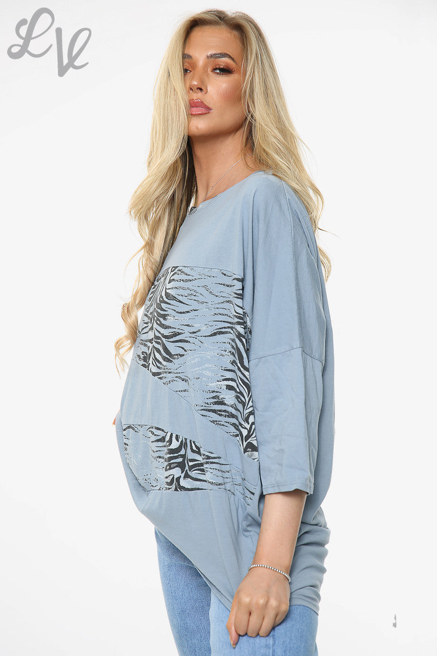 Dames Patchworktop met dierenprint denim Stukprijs WAS € 13,99 NU € 6,99