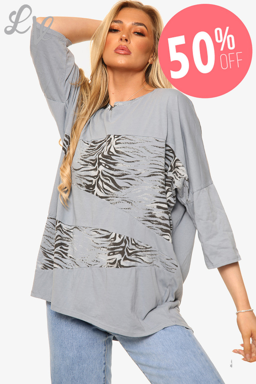 Dames Patchworktop met dierenprint denim Stukprijs WAS € 13,99 NU € 6,99