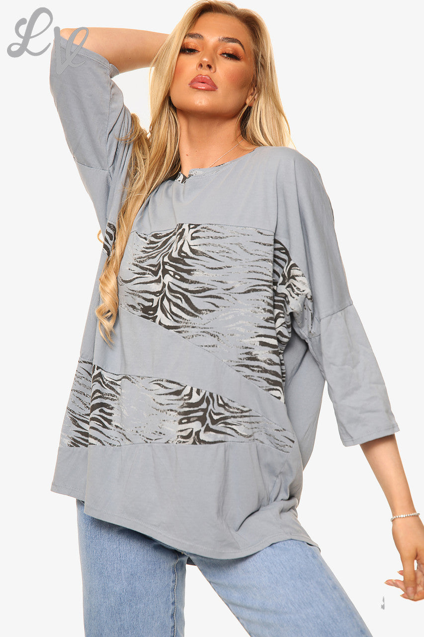 Dames Patchworktop met dierenprint denim Stukprijs WAS € 13,99 NU € 6,99