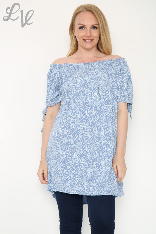 Ladies Off Shoulder Printed Top Denim Unit Price £12.99
