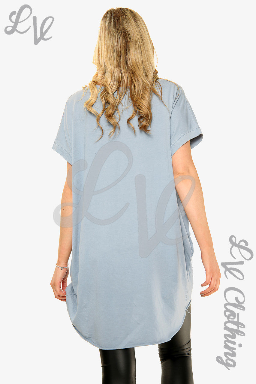 Dames Top met Streepjes en Grafische Print Denim Stukprijs €8.99