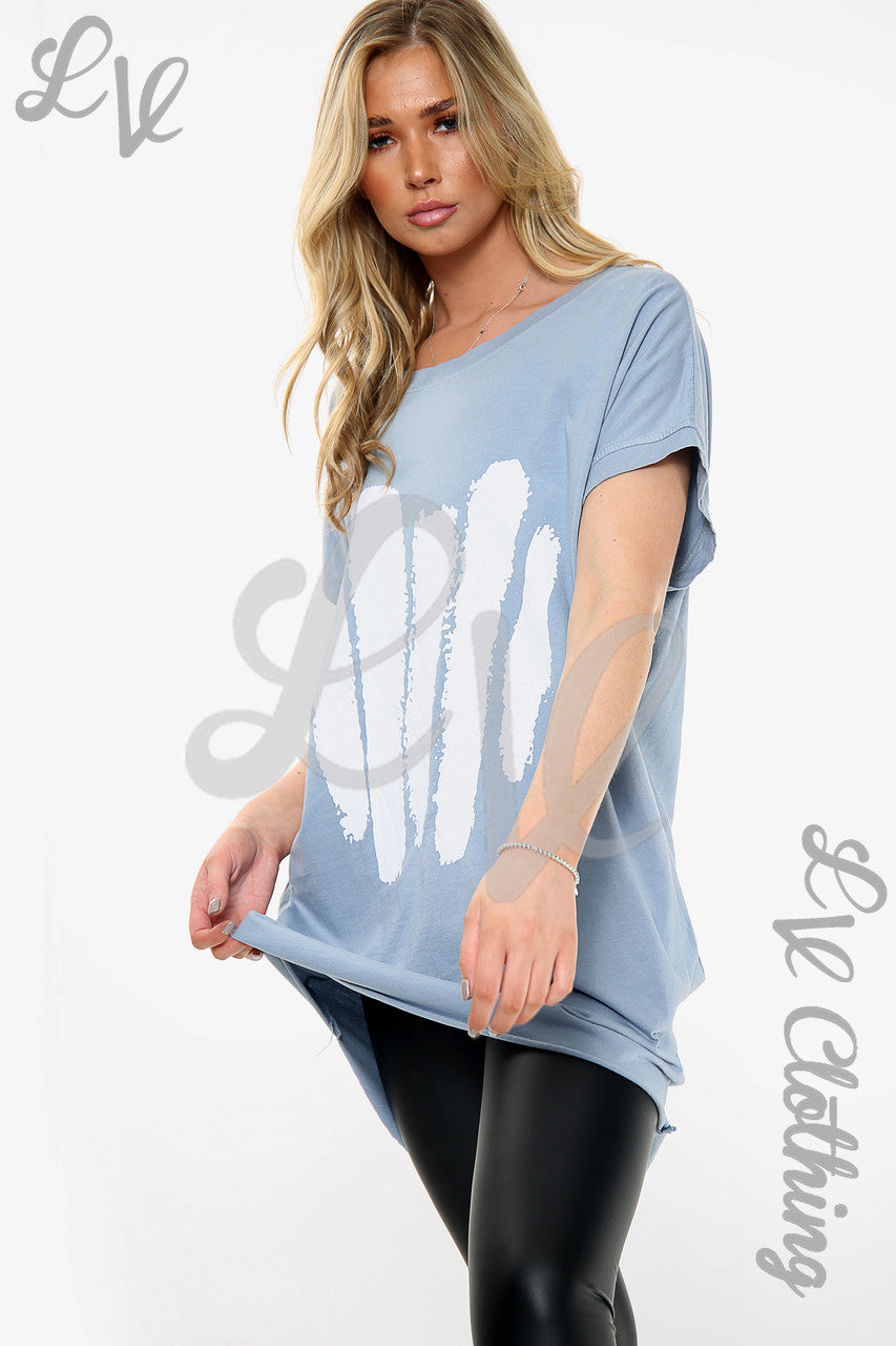 Dames Top met Streepjes en Grafische Print Denim Stukprijs €8.99