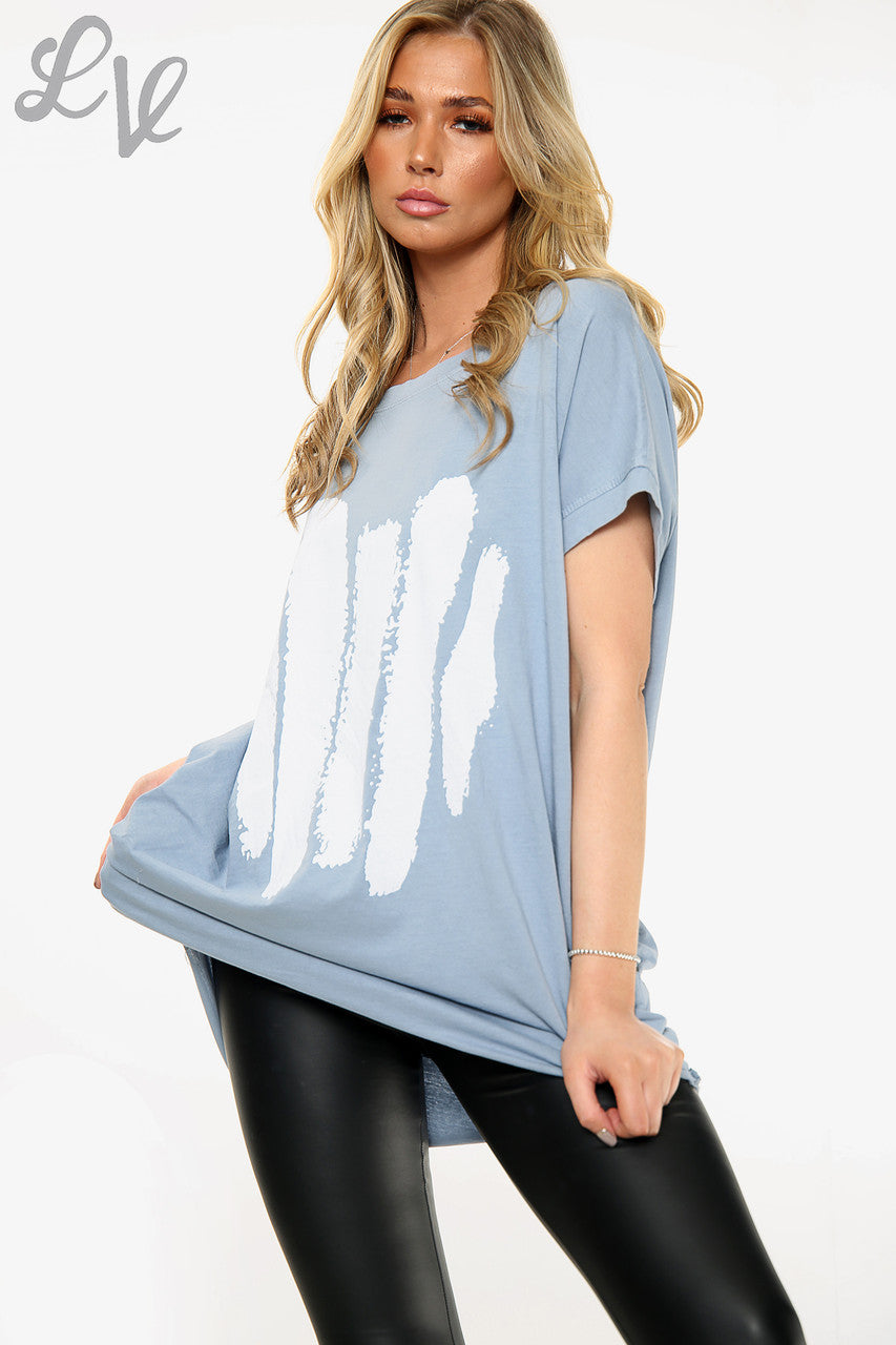 Dames Top met Streepjes en Grafische Print Denim Stukprijs €8.99