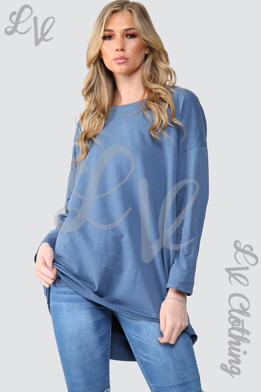 Dames Effen Oversized Tuniek Sweatshirt Top Denim - Prijs per eenheid €14,99
