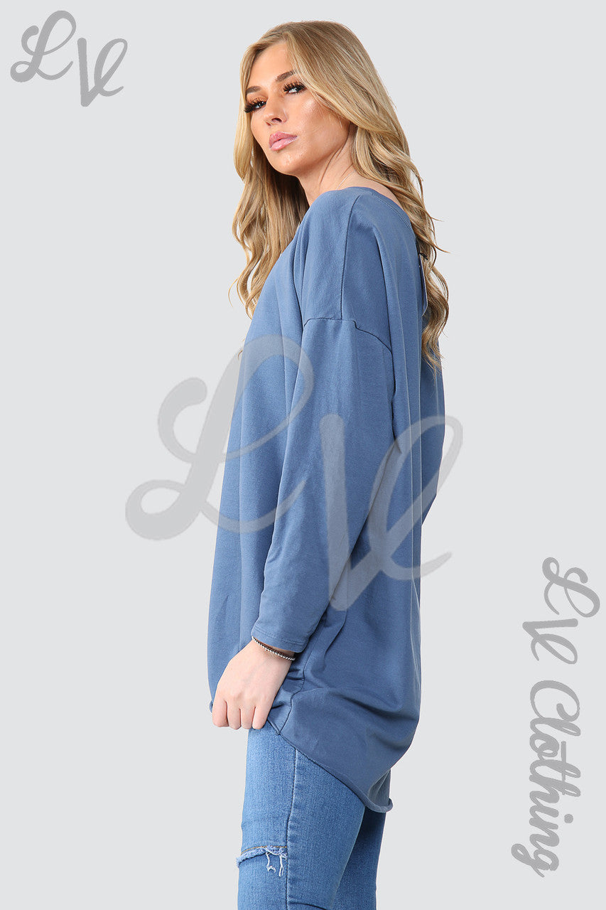 Dames Effen Oversized Tuniek Sweatshirt Top Denim - Prijs per eenheid €14,99