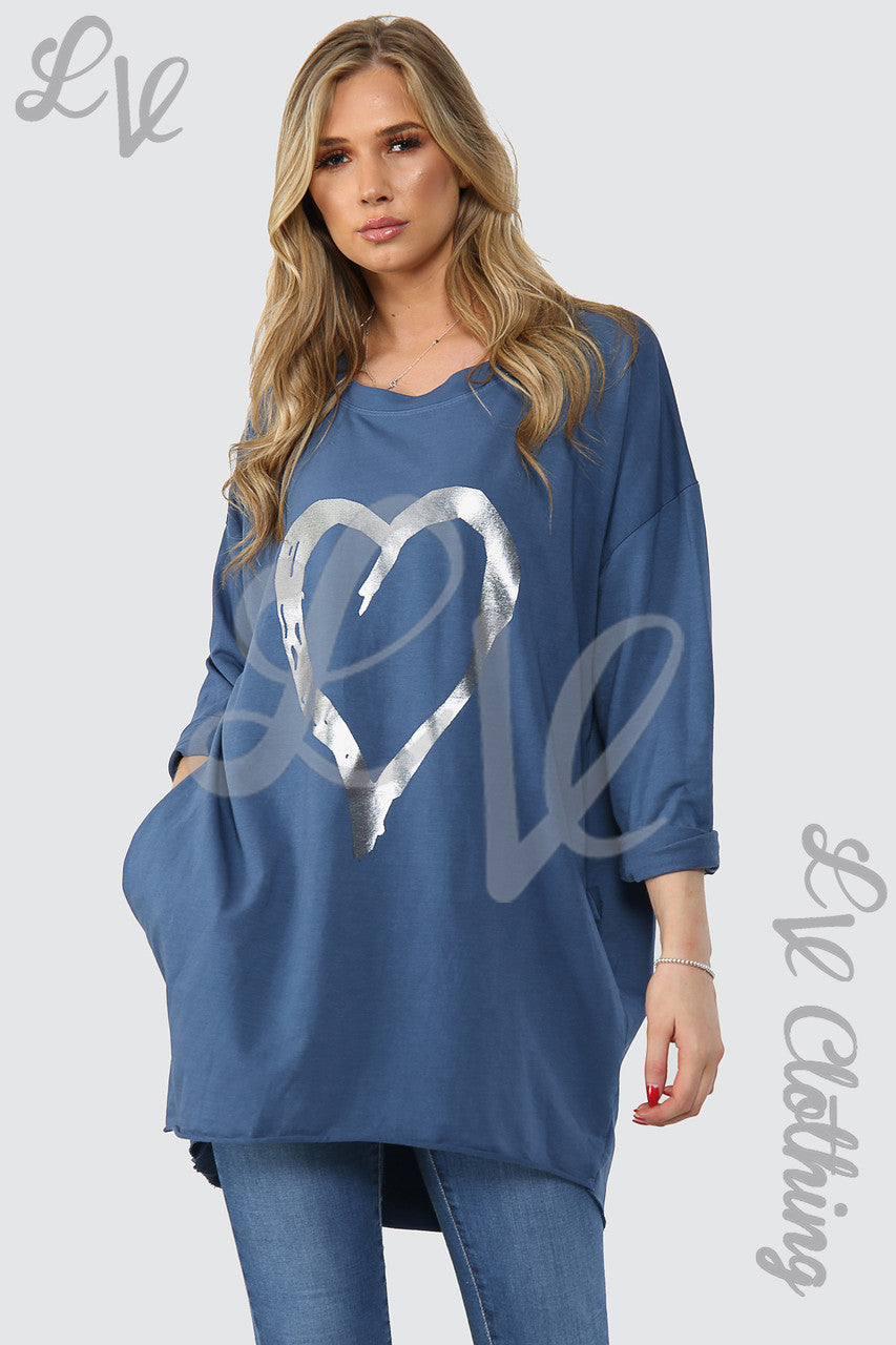 Dames Folie Hart Grafische Tuniek Top Denim - Stukprijs € 15,99