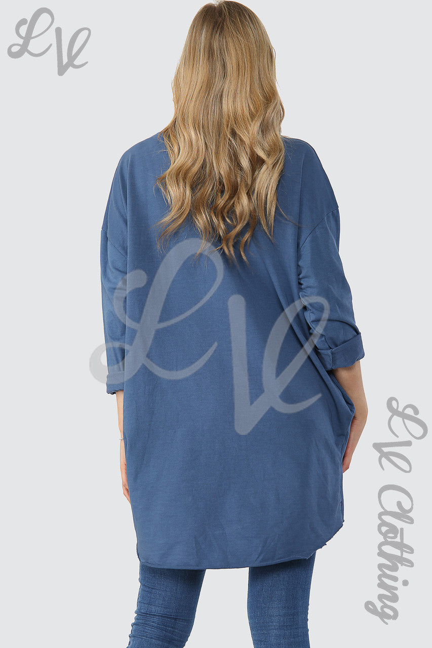 Dames Folie Hart Grafische Tuniek Top Denim - Stukprijs € 15,99