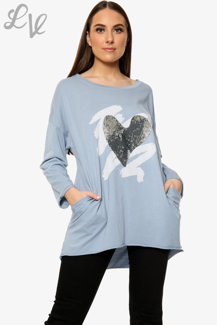 Ladies Squiggle Love Heart Top Denim Unit Price £10.99