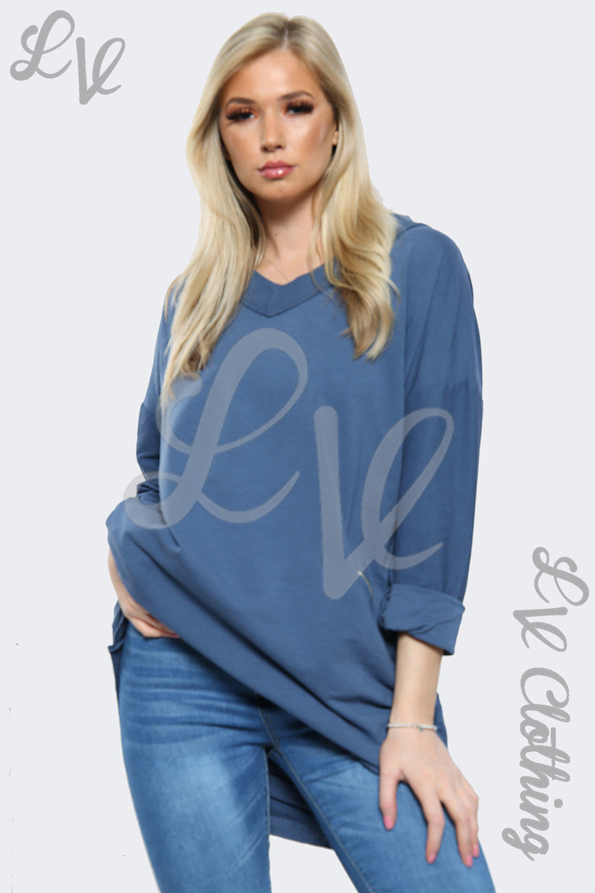 Dames V-hals Oversized Sweatshirt Top Spijkerstof - Eenheidsprijs € 11,99